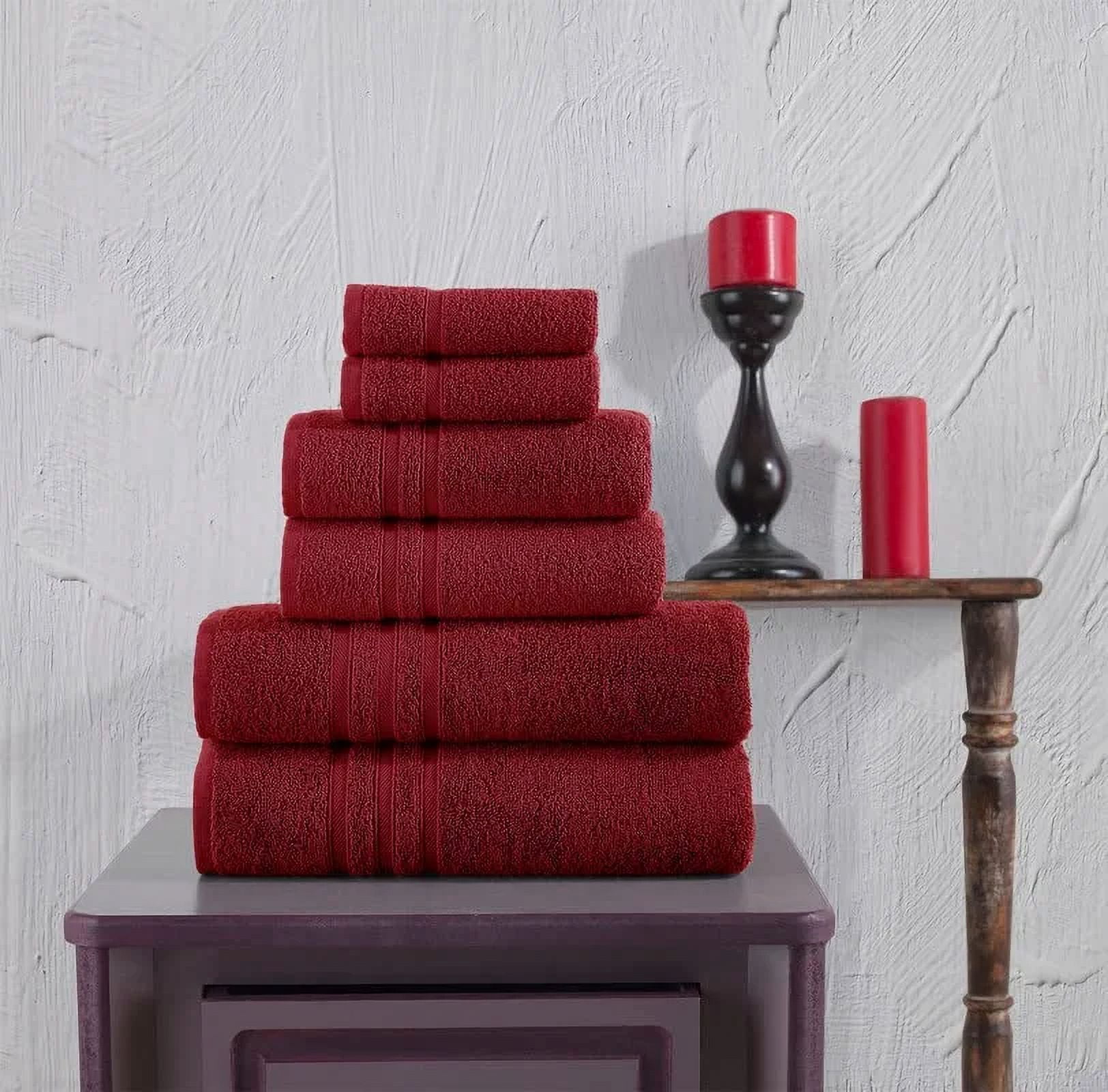 Hawmam Linen Red Burgundy Bathroom Set - 6-Piece 100% Turkish Cotton - 2 Bath Towels, 2 Hand Towels, 2 Washcloths - Soft, Plush, Quickdry, High Absorbent - Bathroom Accessories, Dorm Room Essentials
