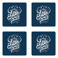 thumbnail image 1 of Enjoy the Little Things Coaster Set of 4, Positive Phrase with Curlicues on Blue Shade Background, Square Hardboard Gloss Coasters, Standard Size, Navy Blue and White, by Ambesonne, 1 of 2