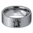 thumbnail image 2 of Tungsten Scary Haunting Ghost Emoji Band Ring 8mm Men Women Comfort Fit Gray Flat Cut Brushed Polished, 2 of 4