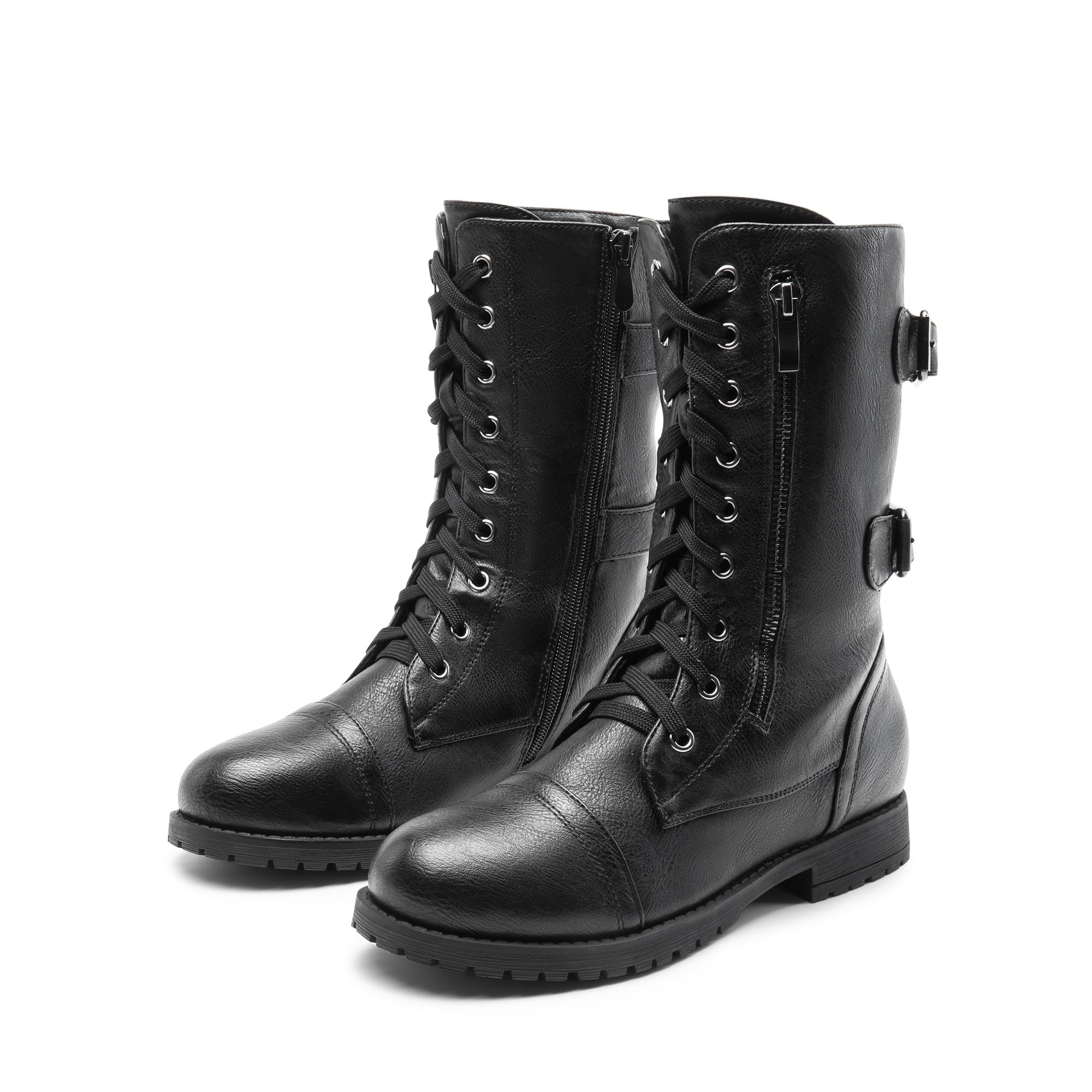 DREAM PAIRS Women's Fashion Comfort Faux Fur Lined Mid Calf Riding Winter Combat Boots TERRAN-SNOW BLACK Size 7