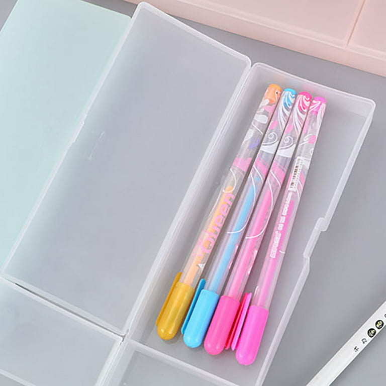 1Pc Clear Candy Color Pencil Case Box Transparent Plastic Pen Box