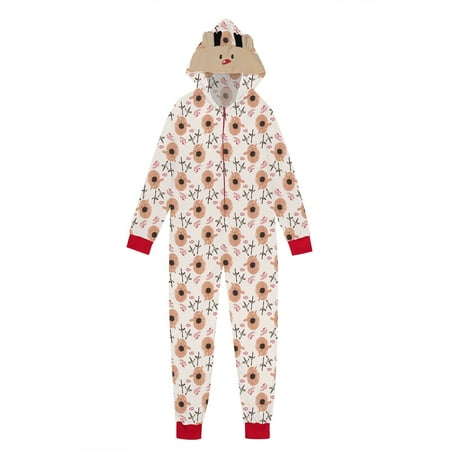 

Nomeni Matching Family Christmas Siamese Pajamas Sets Deer Head Embroidery Hooded Romper PJs Zipper Jumpsuit Loungewear (Mom)