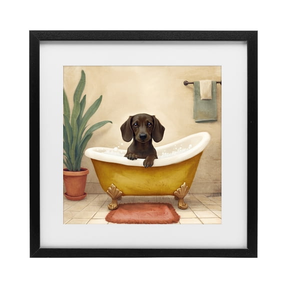 Stupell Industries Bubble Bath Brown Dog Black Framed Print Under Glass, design by Kim Allen
