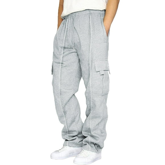 Bysome Casual Pants for Men Hiking Cargo Pants Relaxed Fit Drawstring Elastic Waist Joggers Sweatpants Sports Athletic Trousers With Pockets Grey 3Xl