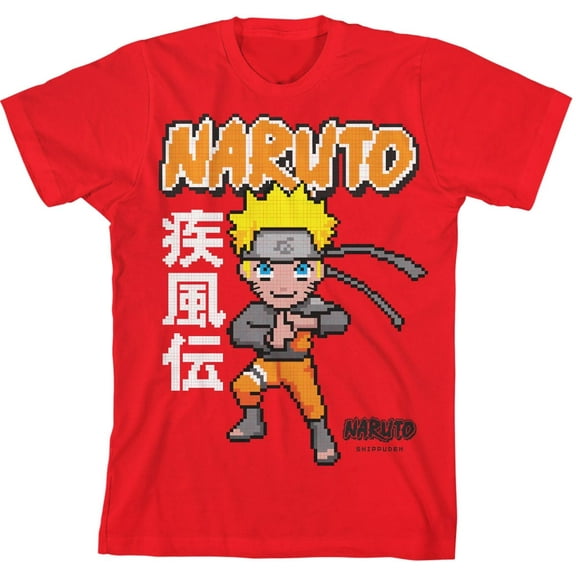 Naruto Shippuden Chibi Character Pixel Art Boy's Red Graphic Tees T-shirt-Medium