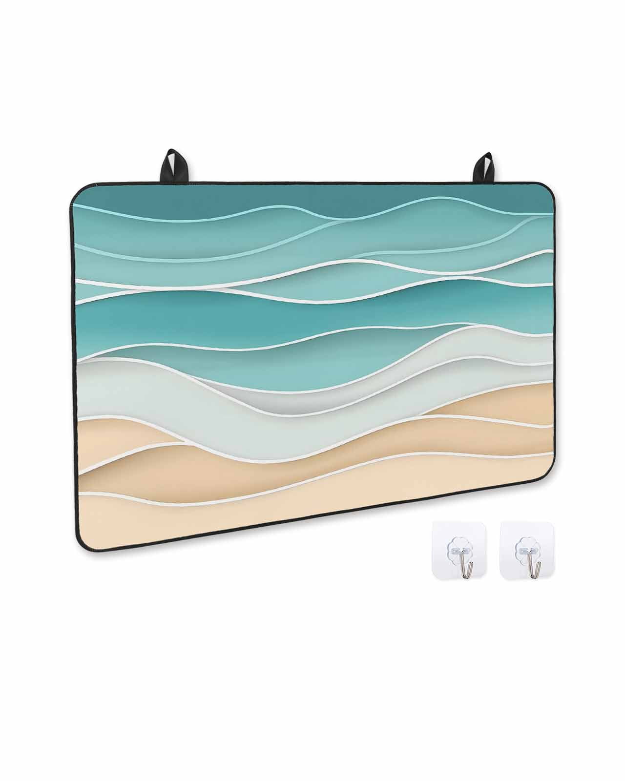 nqOlkjepod Large Induction Cooktop Protector Mat 36"x21", Turquoise Stove Top Covers for Electric Stove, Ocean Wave Stripes Modern Abstract Beach Stove Burner Cover Mats, Glass Top Stove Cover