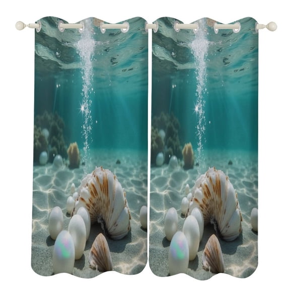Underwater Seashells And Pearls Blackout Curtains Window Drapes Room Darkening Thermal Insulated Grommets Blackout Curtains, for Living, Dining, Bedroom,2 Panels