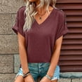 thumbnail image 4 of Women's Solid V Neck Buttoned Casual Short Sleeve T Shirt Top Fashion Front Medium Sleeve Womens Short Sleeved Athletic Tops Womens Top Extra Long Womens Foil Top Shirts Women Casual Womens Neck Long, 4 of 7