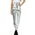 thumbnail image 2 of Sakkas Shiny Liquid Metallic High Waist Stretch Leggings - Made in USA - Silver - XL, 2 of 6