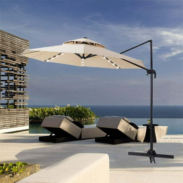 Segmart Outdoor Umbrella 10 Ft Patio With Solar Lights Heavy Duty Stand Weather Resistant For Table Outside Backyard 360 Rotation Beige H1491 Com Segmart Outdoor Umbrella 10 Ft Patio, Outdoor Umbrella With Solar Lights And Stand