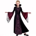 thumbnail image 3 of GiLiling Gothic Royal Vampire Dress-Up Outfit for Girls Witch Dress with Choker and Collar Long Sleeve with Accessories for Halloween (Dark Purple, 9-10 years), 3 of 5
