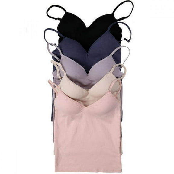 Women Camisole Vest with Built in Shelf Bra Spaghetti Strap Tank-Top, Adjustable Strap