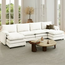 Dextrus Sectional Sofa with Ottoman, 142" U Shape Modern 6 Seat Cloud Couch with Pillow-Armrest, Beige