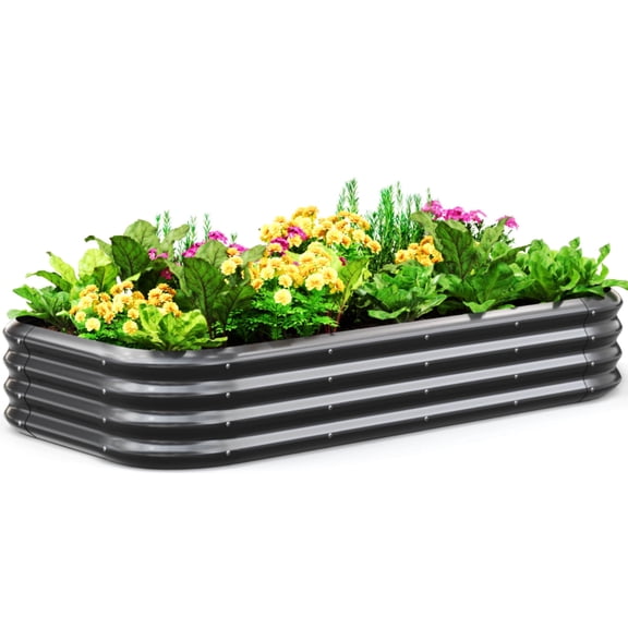 Quictent 6x3x1ft Steel Elevated Raised Garden Bed Kit, Large Gray Outdoor Planting Box