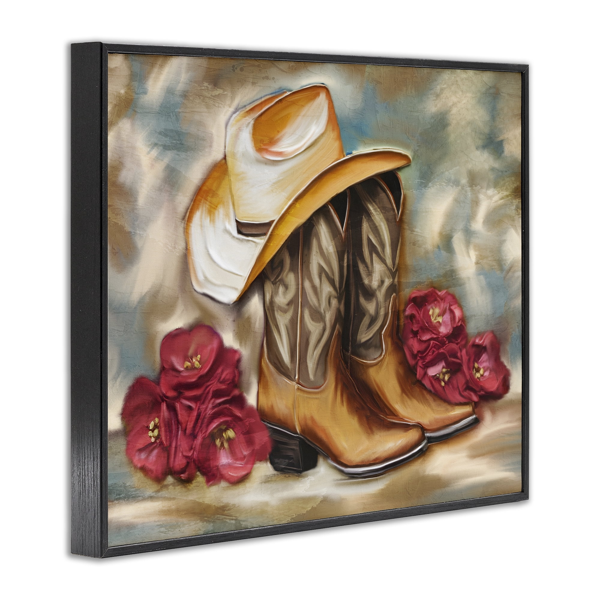 Boots & Floral Bunches Black Framed Giclee Art, design by Kim Allen