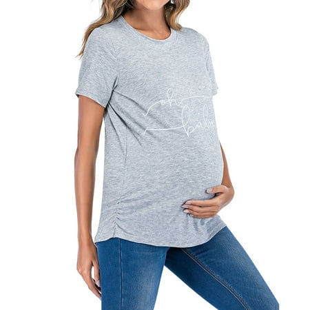 

Juebong Maternity Thanksgiving Blouse Top for Women Summer Round Neck Short Sleeve Letter Print Long Maternity Shirts Plus Size T-shirt