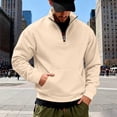 thumbnail image 2 of hoksml Men's Quarter Zip Pullover Sweatshirt Solid Stand Collar Kangaroo Pocket for Fall Winter Daily Casual Outdoor Comfort, 2 of 7