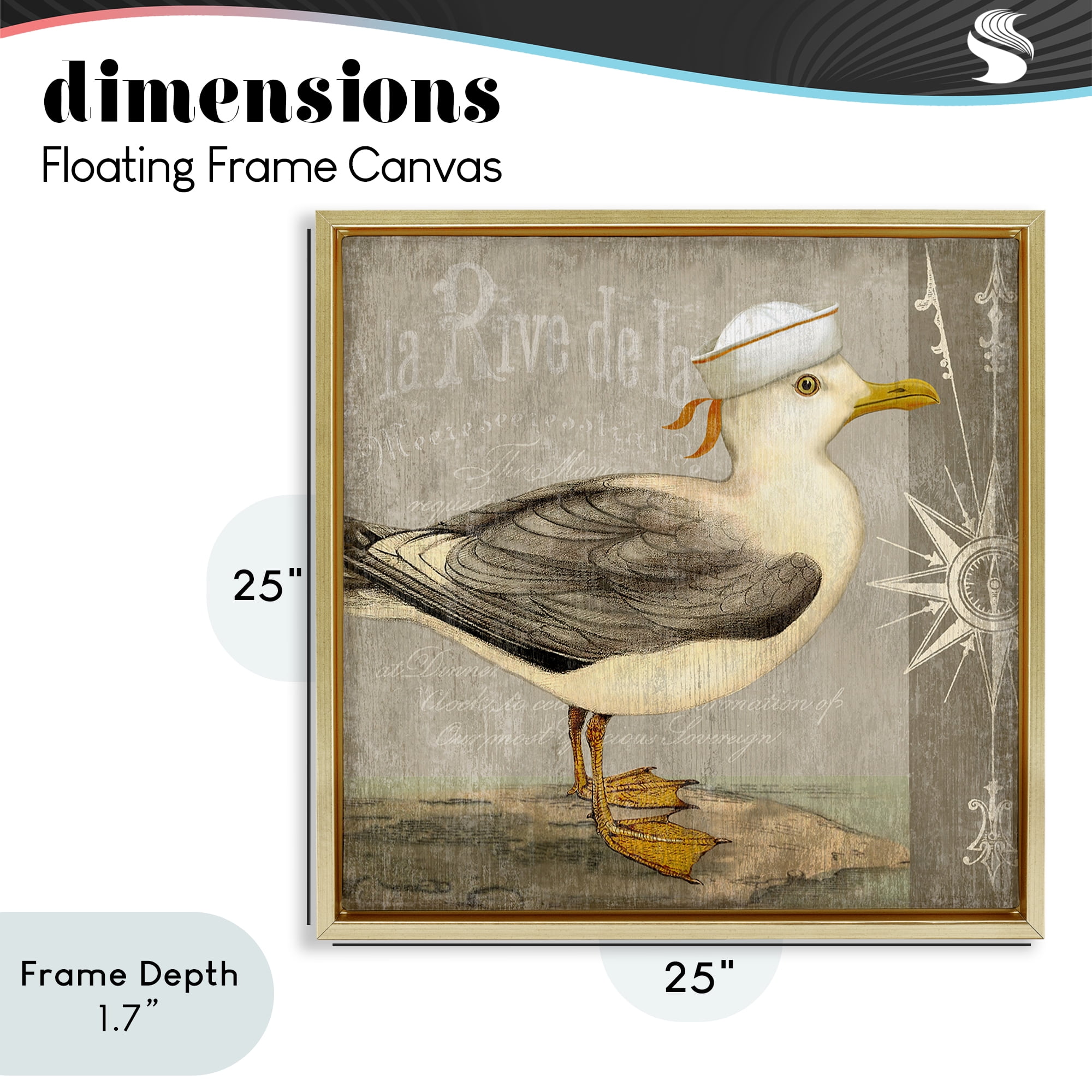 Stupell Industries Rustic Little Seagull Gold Framed Floater Canvas Wall Art, design by Suzanne Nicoll