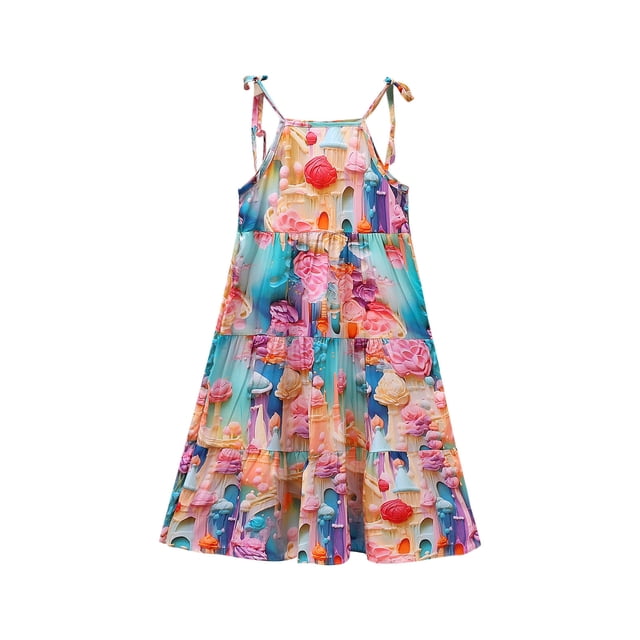 Robe d'Été 2025 pour Filles en Pur Coton à Imprimé pour Enfants de 1 à 17 Ans, Robe Florale Mode, Robe à Bretelles pour Enfants, Robe Décontractée