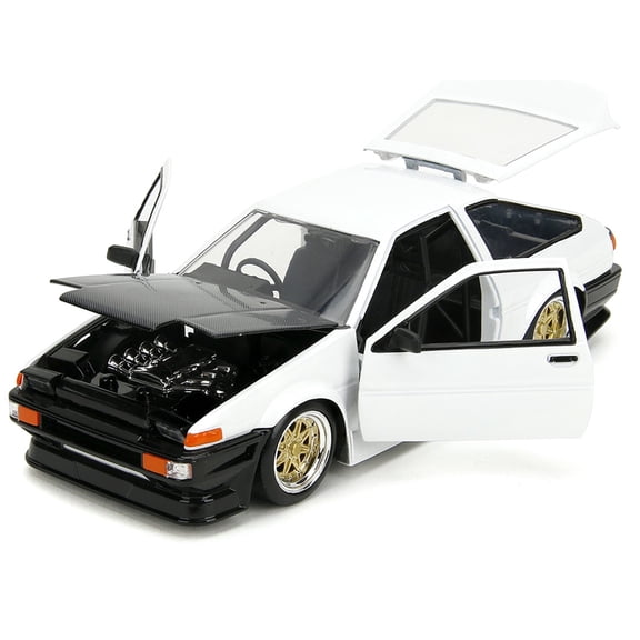 1986 Toyota Trueno (AE86) RHD (Right Hand Drive) White with Black Hood "JDM Tuners" Series 1/24 Diecast Model Car by Jada