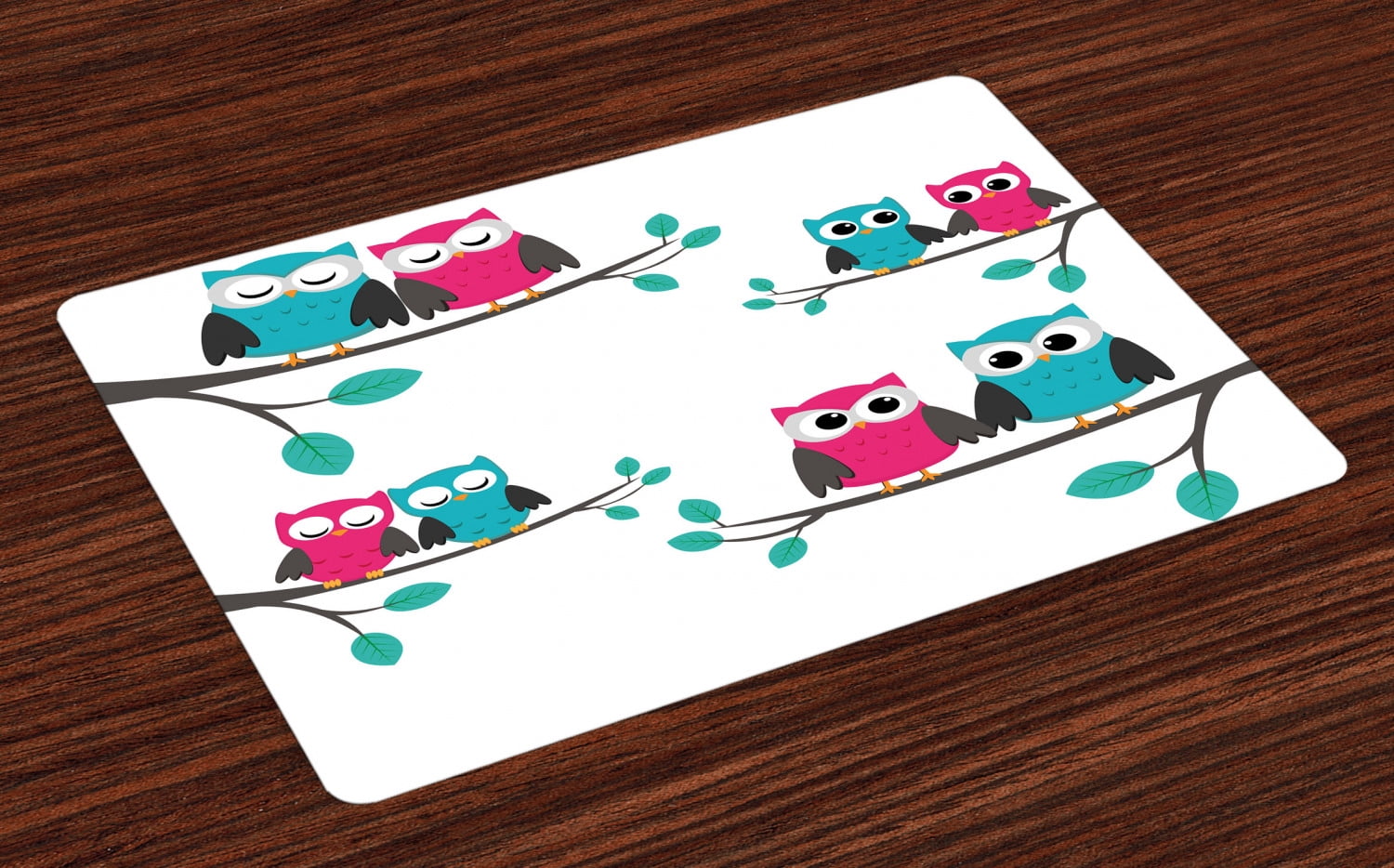 Nursery Placemats Set of 4 Couples of Owls Sitting on Spring Branches