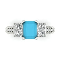 3.61 ctw 3 Stone Anniversary Ring for Women | Emerald Cut Simulated Turquoise | Hyperallergenic Solid 18K White Gold