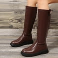 thumbnail image 2 of Botas hasta la rodilla de cuero con punta redonda para mujer, botas hasta la rodilla con plataforma gruesa, Botas Largas sólidas Retro, otoño e invierno, 2024, 2 of 4
