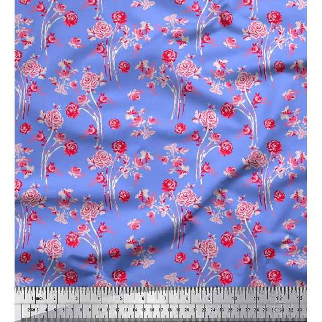 Soimoi Poly Georgette Fabric Leaves & Rose Floral Print Sewing Fabric Yard 42 Inch Wide