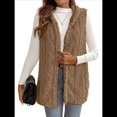 thumbnail image 2 of Chaleco Informal con Capucha de de Doble Cara para Mujer, Otoño-Invierno, Informal, Extragrande, Cálido, con Botones. Marrón L, 2 of 8