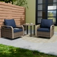 thumbnail image 6 of COOS BAY 3 Pieces Brown Wicker Outdoor Patio Bistro Furniture Set 360° Swivel Rocking Chairs with Blue Cushions and Wood Grain Top Side Table, 6 of 8