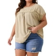 thumbnail image 4 of Agnes Orinda Women's Plus Size Tops Chiffon Swiss Dots Short Sleeves Lace Crochet Pleated Blouse 4X Dark Apricot, 4 of 6