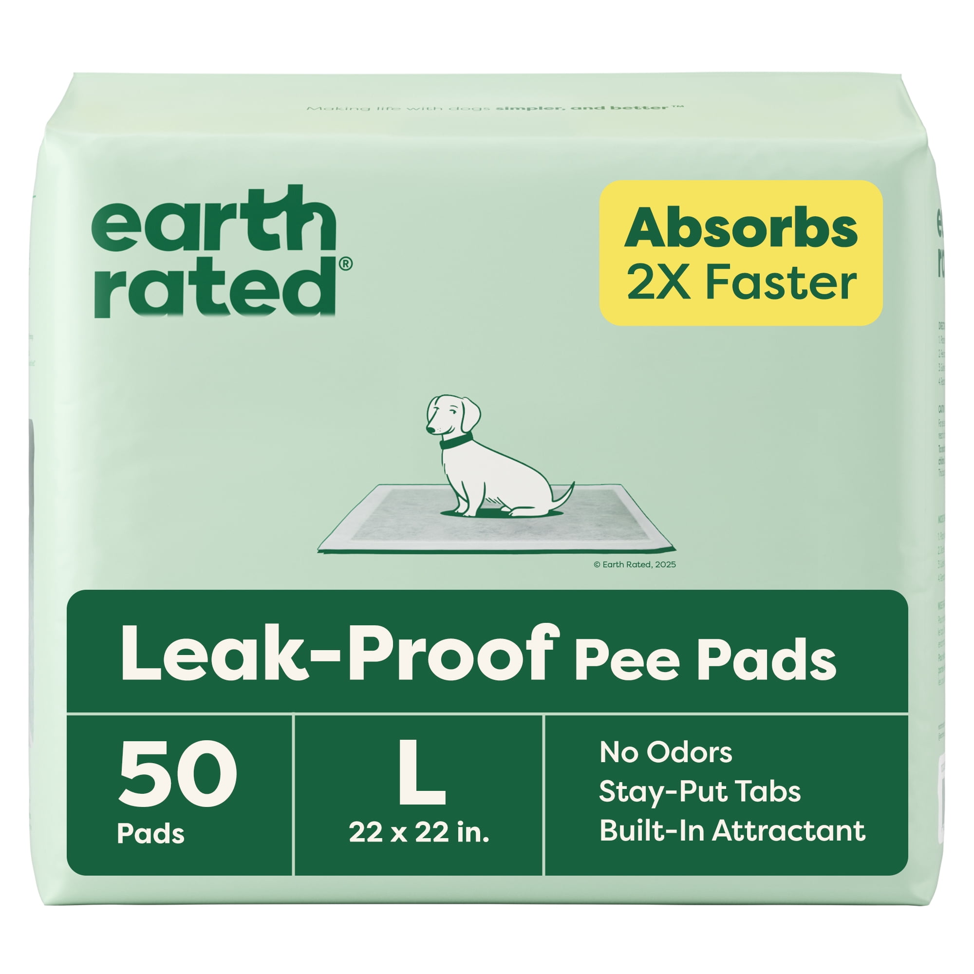 (3 pack) Earth Rated Leak-Proof Pee Pads, Large 22"x22", Unscented, 50 Count