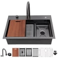 thumbnail image 6 of Logmey 31x20 Drop-In/Top mount Single Bowl 16-Gauge Stainless Steel Waterfall Kitchen Sink Gunmetal with Bottom Grid and Faucet, Gunmetal Black Kitchen Sink, 6 of 9