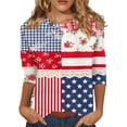 thumbnail image 2 of KDDYLITQ 250th Anniversary Independence Day Shirts for Women Vintage National Flag Print Crew Neck Blouses July 4th Usa Star Stripes Freedom Tops 250 Years Birthday Loose 3/4 Sleeve T-Shirts Red XL, 2 of 6