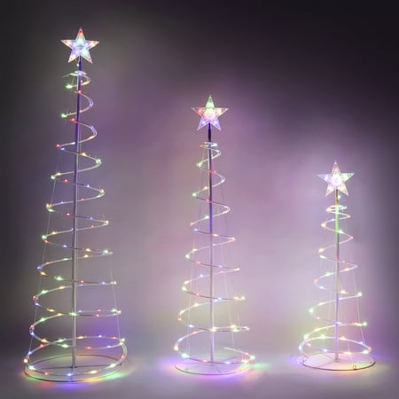 JOIEDOMI 3 Packs Christmas Spiral Tree Yard Light 218 Pre-Lit LED Multicolor Lights with Metal Stakes for Indoor Outdoor Garden Holiday Decoration  Christmas Décor
