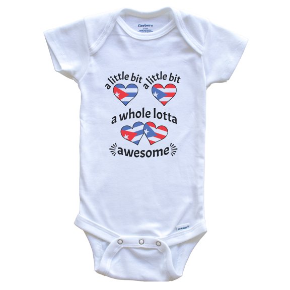 A Little Bit Cuban Puerto Rican Cuba Puerto Rico Heart Flags Baby Bodysuit, 0-3 Months White