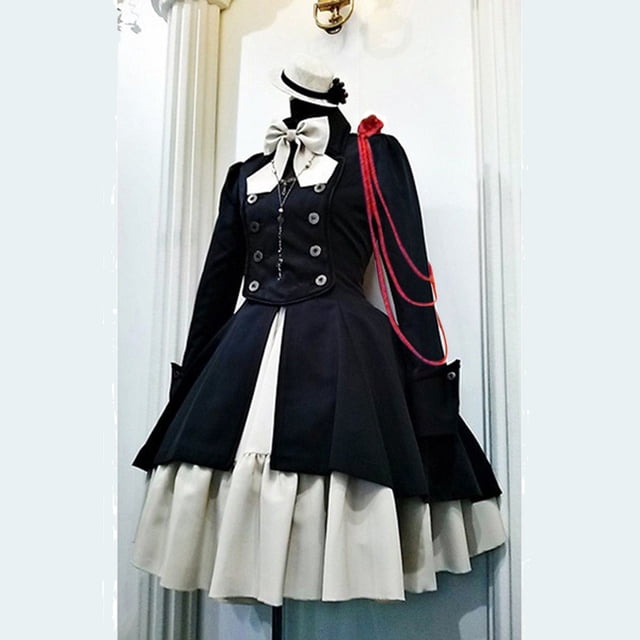 DPTALR Robe Princesse Vintage Gothique à Col de Cour Patchwork pour Femmes