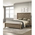 thumbnail image 4 of Full Size Chevron Headboard Bed Frame | Light Brown Warm Wood Finish | Contemporary Style Bedroom Furniture | Solid Wood | Box Spring Required | 56.4"W x 77"L, 4 of 6
