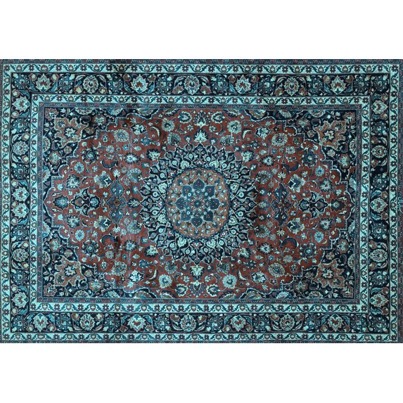 Ahgly Company Indoor Rectangle Medallion Light Blue Traditional Area Rugs, 7' x 10'