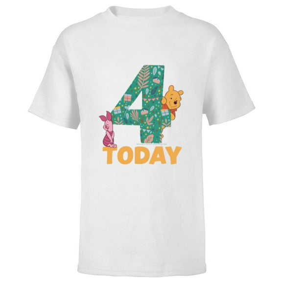 Disney Winnie the Pooh & Piglet Birthday 4 Years Old Today - Short Sleeve T-Shirt for Kids - Customized-White