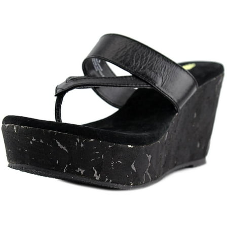 Volatile Jaitlyn Women Open Toe Leather Black Wedge Sandal - Walmart.com