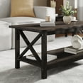 thumbnail image 3 of BizChair Farmhouse Style Solid Wood Coffee Table with Traditional X-Frame Design and Lower Shelf in Dark Gray, 3 of 11