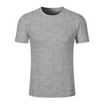 thumbnail image 4 of MIXUE Shirts For Men Summer Solid Color Jacquard Round Neck Short Sleeve Casual Pullover Tops Tshirts Outwear,Gray,XXL, 4 of 5