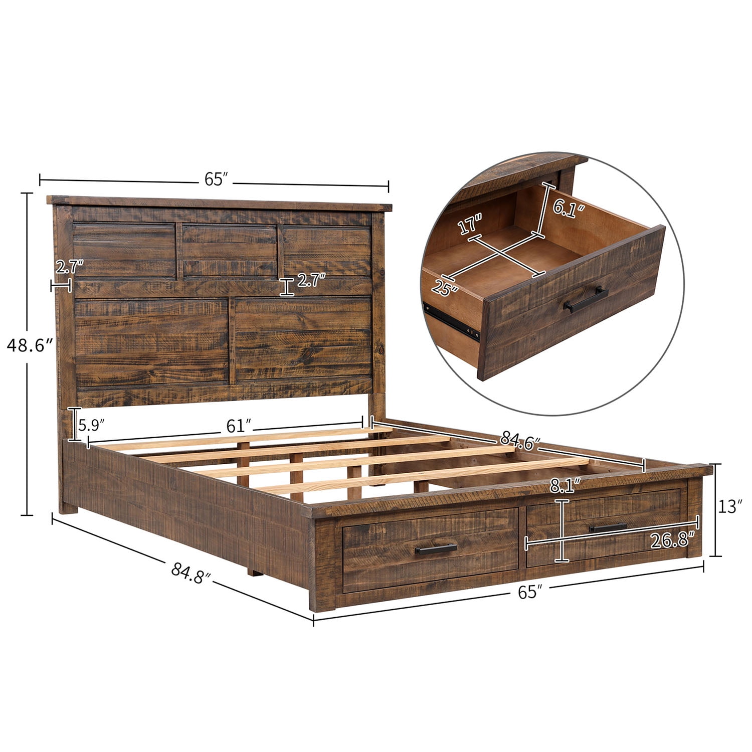 Kadyn Wood Storage Queen Bed, Queen Size Platform Bed with Wooden Headboard, Queen Wood Platform Storage Bed with 2 Drawers, Natural Kadyn Wood Storage Queen Bed, Queen Size Platform Bed with Wooden Headboard, Queen Wood Platform Storage Bed with 2 Drawers, Natural