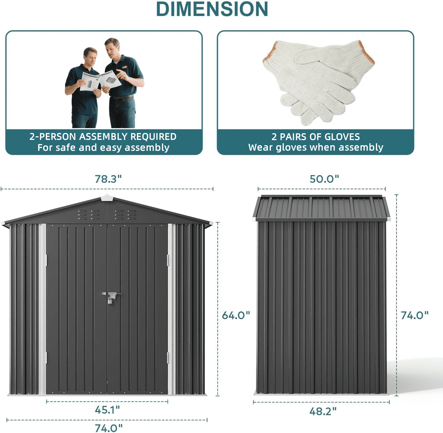 Asofer Outdoor Storage Shed, 6 x 4 FT Metal Garden Shed with Double Lockable Doors,for Backyard Patio Lawn-Dark Grey