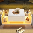 thumbnail image 2 of Noble House High Gloss Coffee Table,Open Storage with 1 Drawer & LED Lights,White, 2 of 8