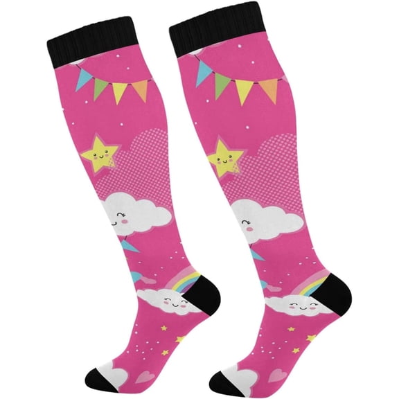 GZHJMY Rainbow 20-30mmHg Compression Socks for Men & Women, Knee High Stockings for Running, Sport, Hiking & Travel