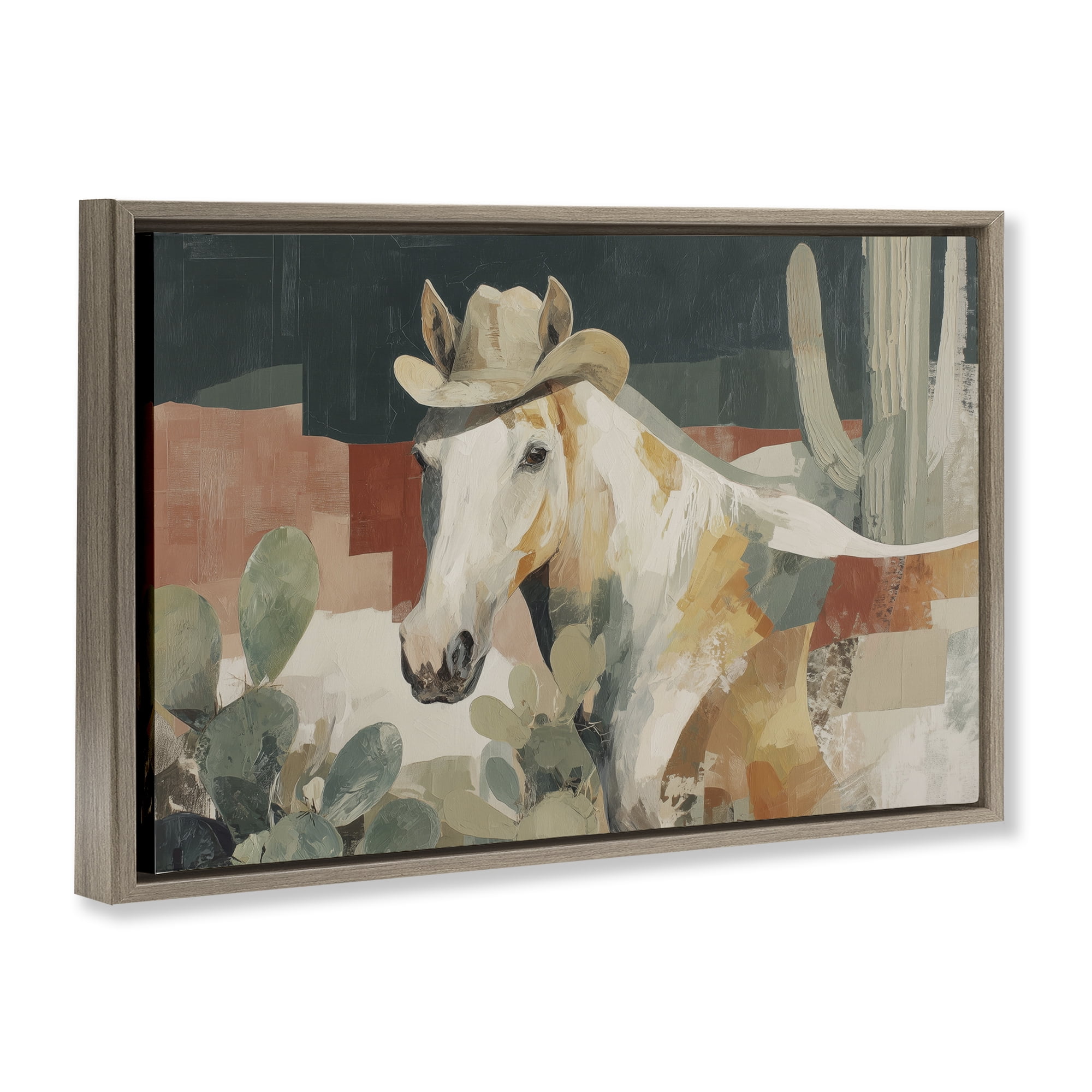 Stupell Industries Horse in Cowboy Hat Brown Framed Floater Canvas Wall Art, design by Chromatic Storm Studio