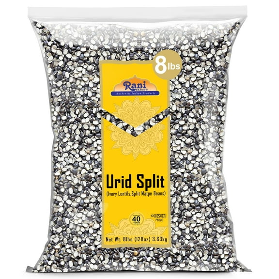 Rani Urid / Urad Split (Matpe beans split with skin) Indian Lentils 8lbs (128oz) 8 Pound ~ All Natural | Indian Origin | Gluten Friendly | NON-GMO | Vegan