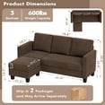 thumbnail image 3 of Homall 70" Length Sectional L-Shaped Sofa 3-Seat Couch with Reversible Chaise for Small Living Room, Apartment and Small Space, Brown, 3 of 8